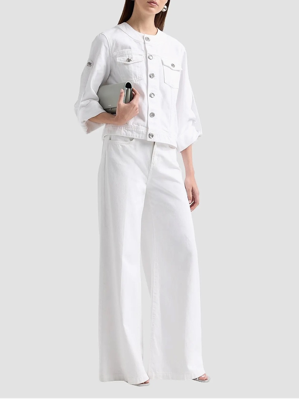 L'AGENCE Anouk White Cropped Button-Front Jacket